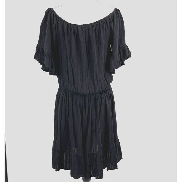 Talulah Mini Dress M Black Peasant Flutter Sleeves Elastic Shoulders Ruffle Hem - Picture 6 of 12